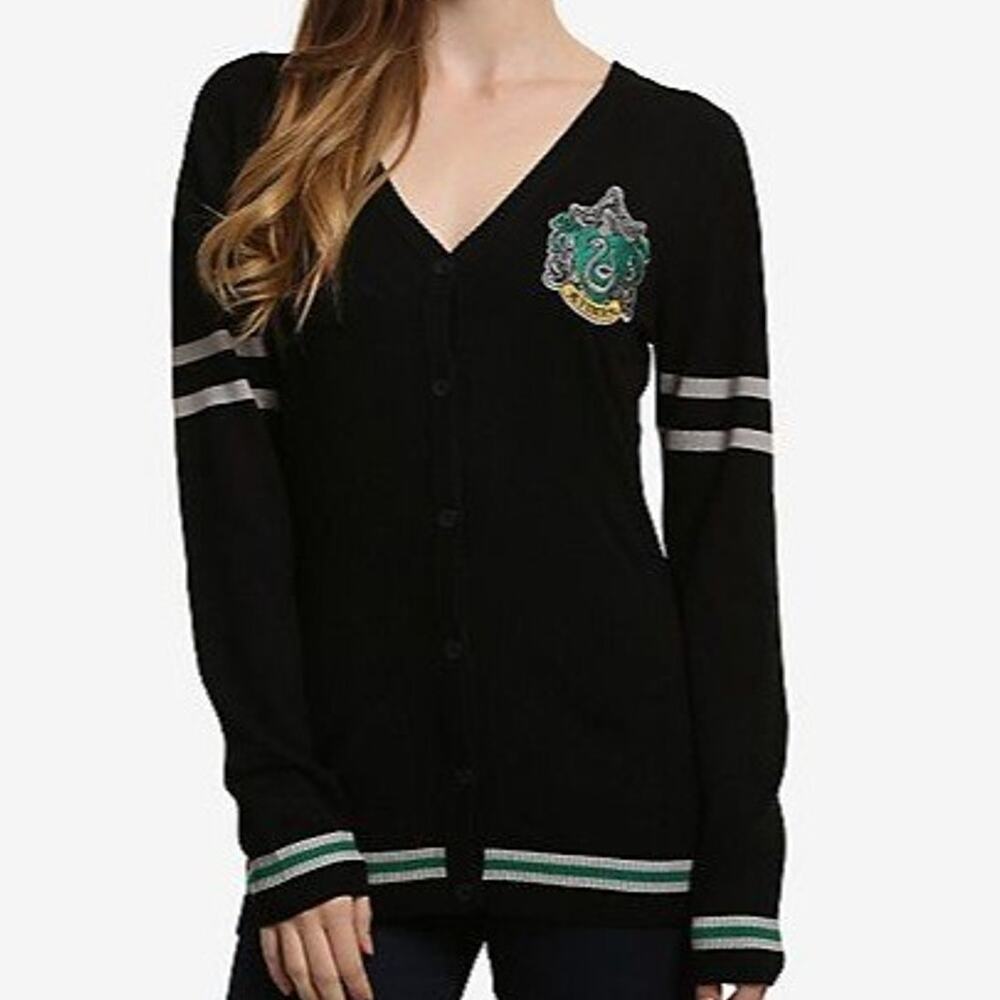 Harry Potter Womens Slytherin Cardigan Sweater S Halloween Ivy League Varsity